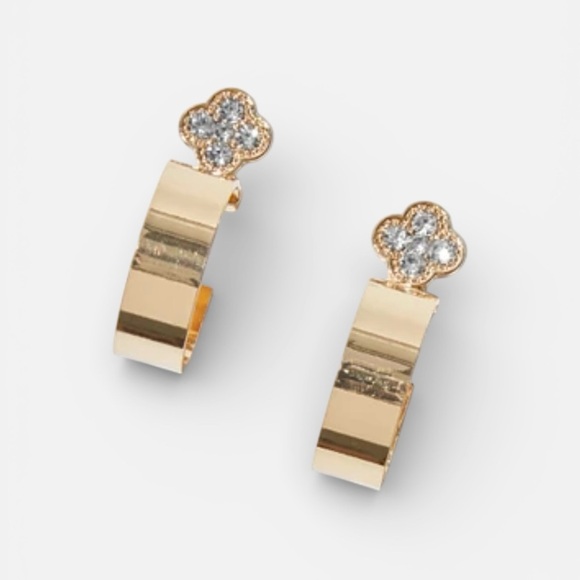 Solid Gold Diamond Clover Huggies | Handmade Luxury Jewelry Gold Clover Diamond Accent Huggie Earrings ✨